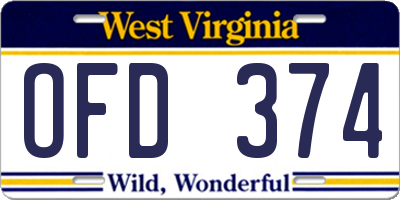 WV license plate OFD374