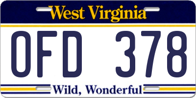 WV license plate OFD378