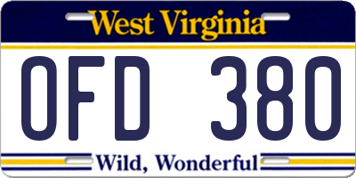 WV license plate OFD380