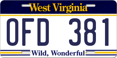 WV license plate OFD381