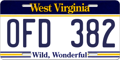 WV license plate OFD382