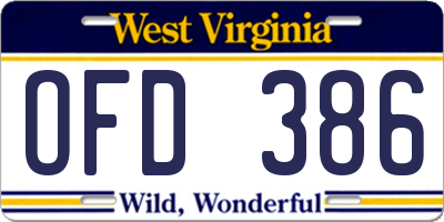 WV license plate OFD386
