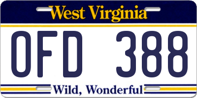 WV license plate OFD388