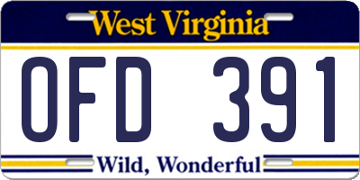 WV license plate OFD391
