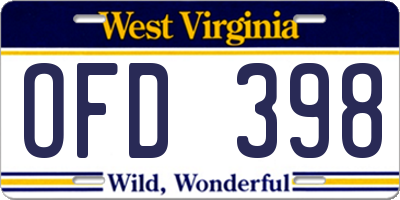 WV license plate OFD398