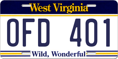 WV license plate OFD401