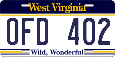 WV license plate OFD402