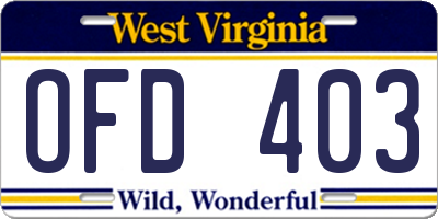 WV license plate OFD403