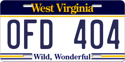 WV license plate OFD404