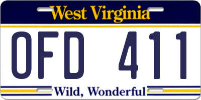 WV license plate OFD411