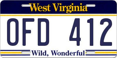 WV license plate OFD412