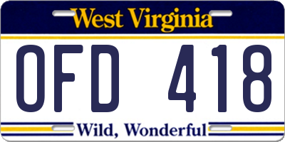 WV license plate OFD418