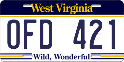 WV license plate OFD421