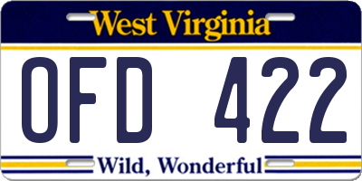 WV license plate OFD422