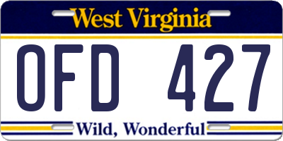 WV license plate OFD427