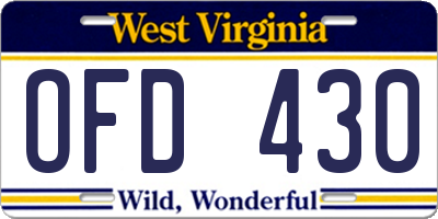 WV license plate OFD430