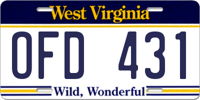 WV license plate OFD431