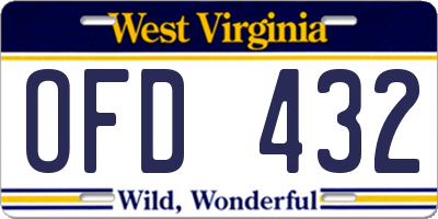 WV license plate OFD432