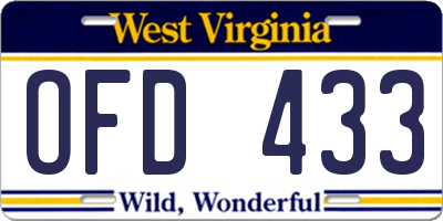 WV license plate OFD433