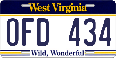 WV license plate OFD434