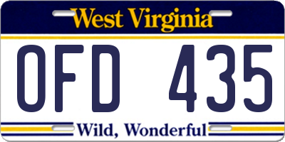 WV license plate OFD435