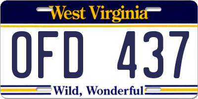 WV license plate OFD437