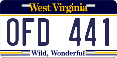 WV license plate OFD441