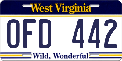 WV license plate OFD442