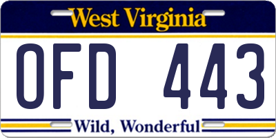 WV license plate OFD443