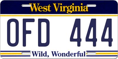 WV license plate OFD444