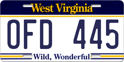 WV license plate OFD445
