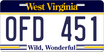 WV license plate OFD451