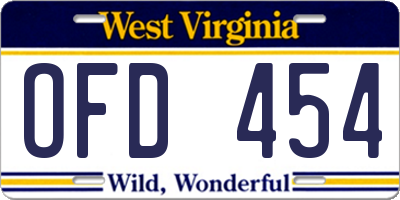 WV license plate OFD454