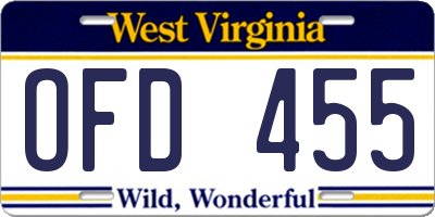 WV license plate OFD455