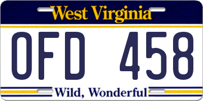 WV license plate OFD458