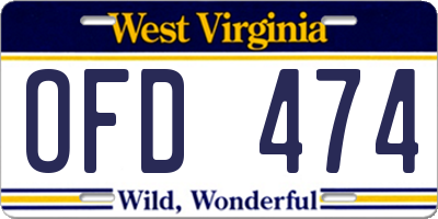 WV license plate OFD474