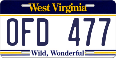 WV license plate OFD477
