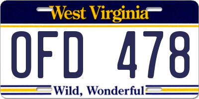 WV license plate OFD478