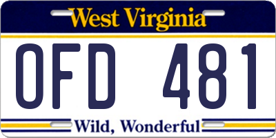 WV license plate OFD481