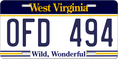WV license plate OFD494