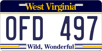 WV license plate OFD497