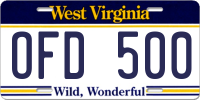 WV license plate OFD500
