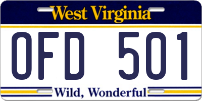 WV license plate OFD501