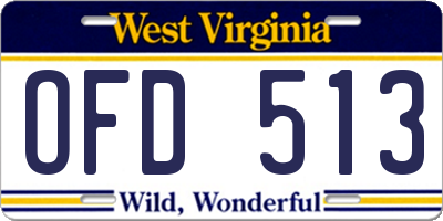 WV license plate OFD513