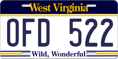 WV license plate OFD522