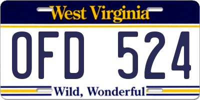 WV license plate OFD524