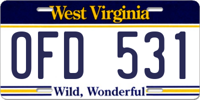 WV license plate OFD531