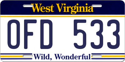 WV license plate OFD533