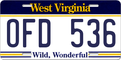 WV license plate OFD536
