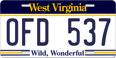 WV license plate OFD537